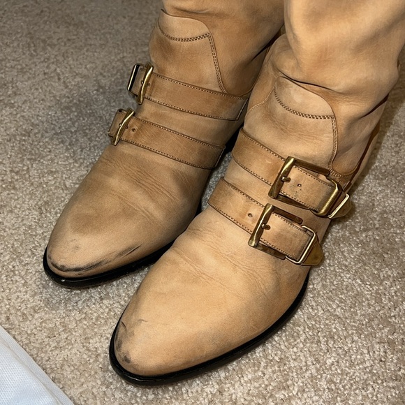 CHLOE Susanna Buckle Strap Mid Calf Boot Tan Brown Suede Low Heel EUR 37.5 - Picture 5 of 15